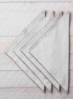 Gray Stripe Pom Cloth Napkin, Set Of 4 By Mud Pie -Christmas Decoration stripe