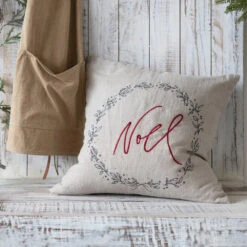 "Noel" Embroidered Pillow