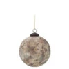 Round Glass Ball Ornament With Etched Leaf Pattern, Marbled Matte Cream & Brown