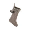 Cotton Knit Stocking With Faux Fur Cuff & Pom Poms, Taupe -Christmas Decoration xm9928