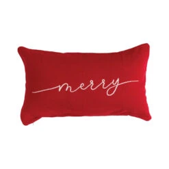 "Merry" Cotton Knit Lumbar Pillow, Red & Cream