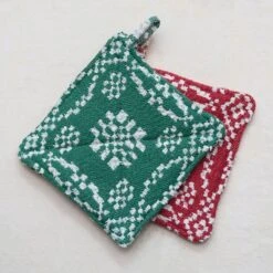 Woven Cotton Pot Holder With Pattern, 2 Color Options
