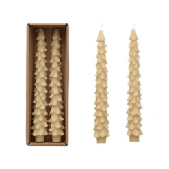 10" Unscented Tree Shaped Taper Candles, Eggnog, Boxed Set Of 2