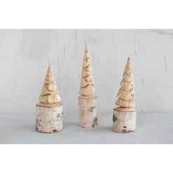 Hand-Carved Birch Wood Tree With Wood Base, 3 Size Options