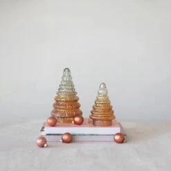 Embossed Two-Tone Mercury Glass Tree, Amber Color, 2 Size Options