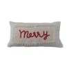 "Merry" Cotton Slub Lumbar Pillow With Fringe & Embroidery, Cream & Red -Christmas Decoration xs2397