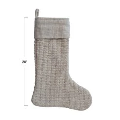 Wool Knit Stocking With Cotton Slub Cuff, Cream -Christmas Decoration xs2405 2