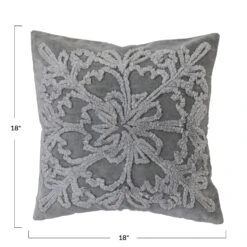 Tufted Velvet Pillow With Snowflake & Chambray Back, Grey & Natural -Christmas Decoration xs3519 3