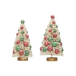 Sisal Bottle Brush Trees With Red & Green Ornaments, Cream, 2 Size Options