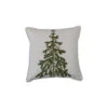Christmas Tree Printed Pillow With Embroidery & Piping, White & Green -Christmas Decoration xs3746