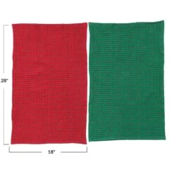 Waffle Weave Tea Towel With Kantha Stitch, 2 Color Options -Christmas Decoration xs3797 4